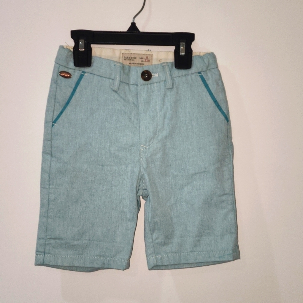 Zara boys 100% cotton shorts blue Zipper button Size 5
